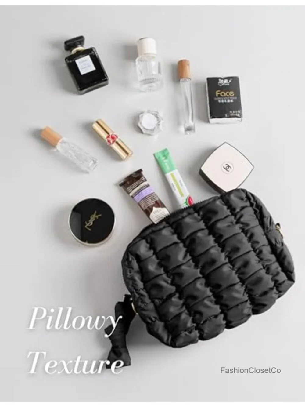 Quilted Puffer Cosmetic Bag Travel Toiletry Organizer with D-Rings